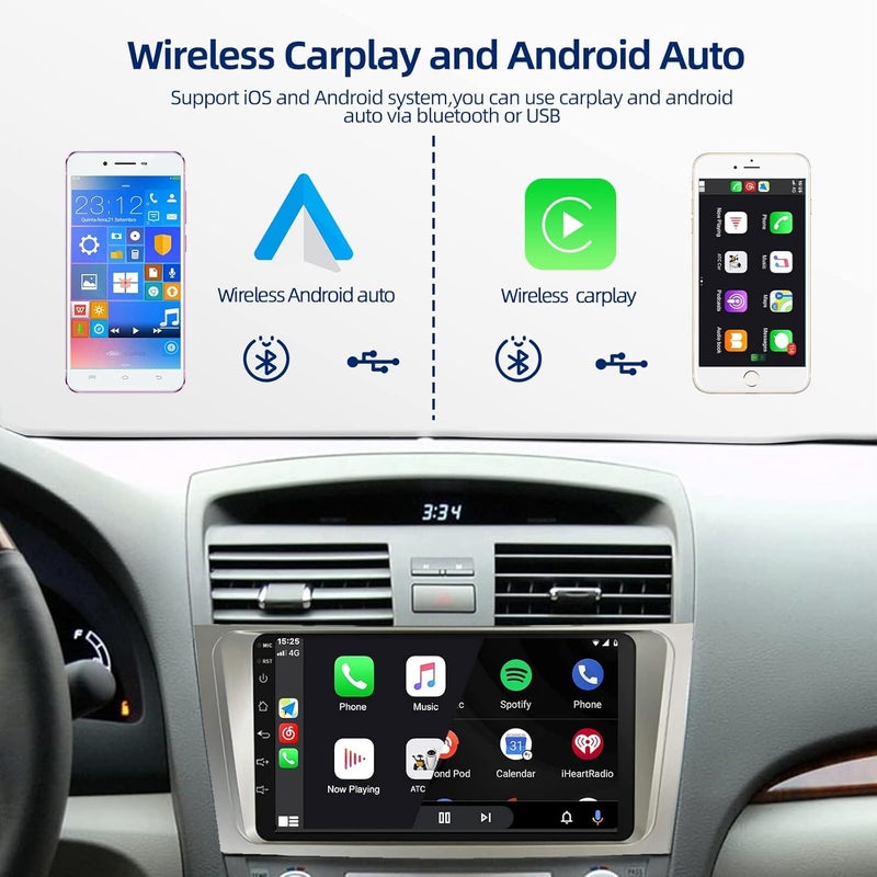 Podofo 2+32G Android 13 Car Stereo for Toyota Camry 2006 2007 2008 2009 2010 2011, 9 Inch HD Touchscreen Radio, Wireless CarPlay Android Auto GPS WiFi Bluetooth FM/RDS SWC Dual USB HD Backup Camera - Image 3